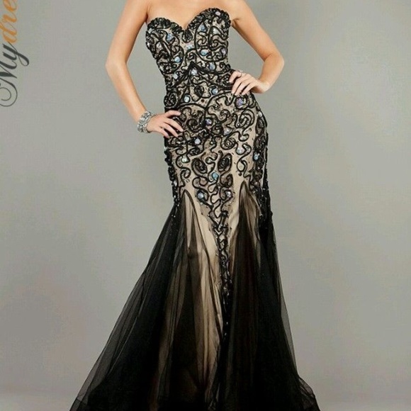 jovani black and gold mermaid dress Side Cut-Out Long Sequin Prom Dress: Jovani 43953 Black/Gold Multi / 00
